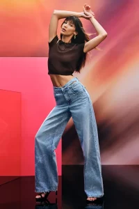 Cut Out High Waist Wide Leg Jeans